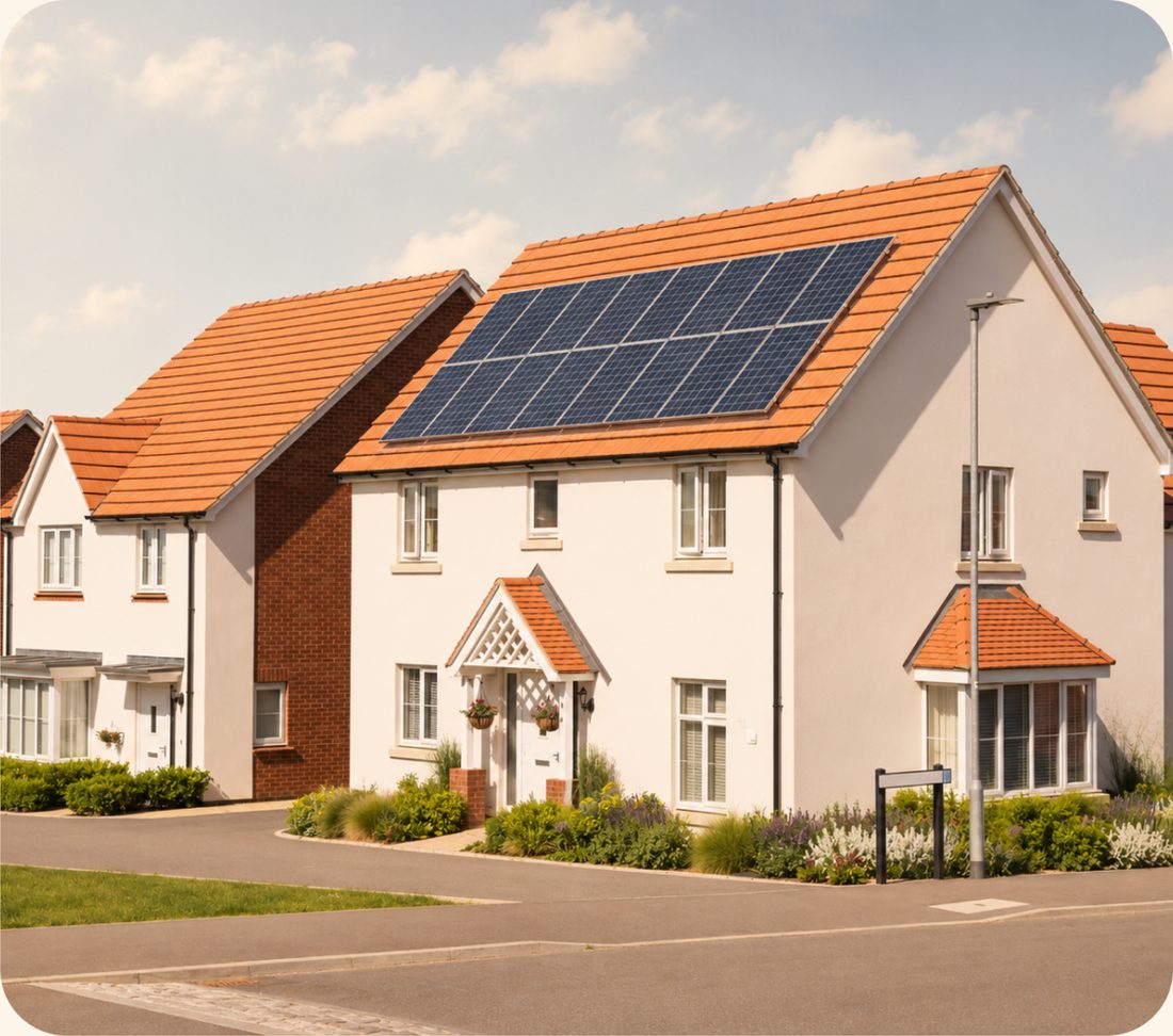 New-build house with solar panels